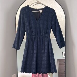 J. Crew Blue A-Line Long Sleeve V-Neck Dress